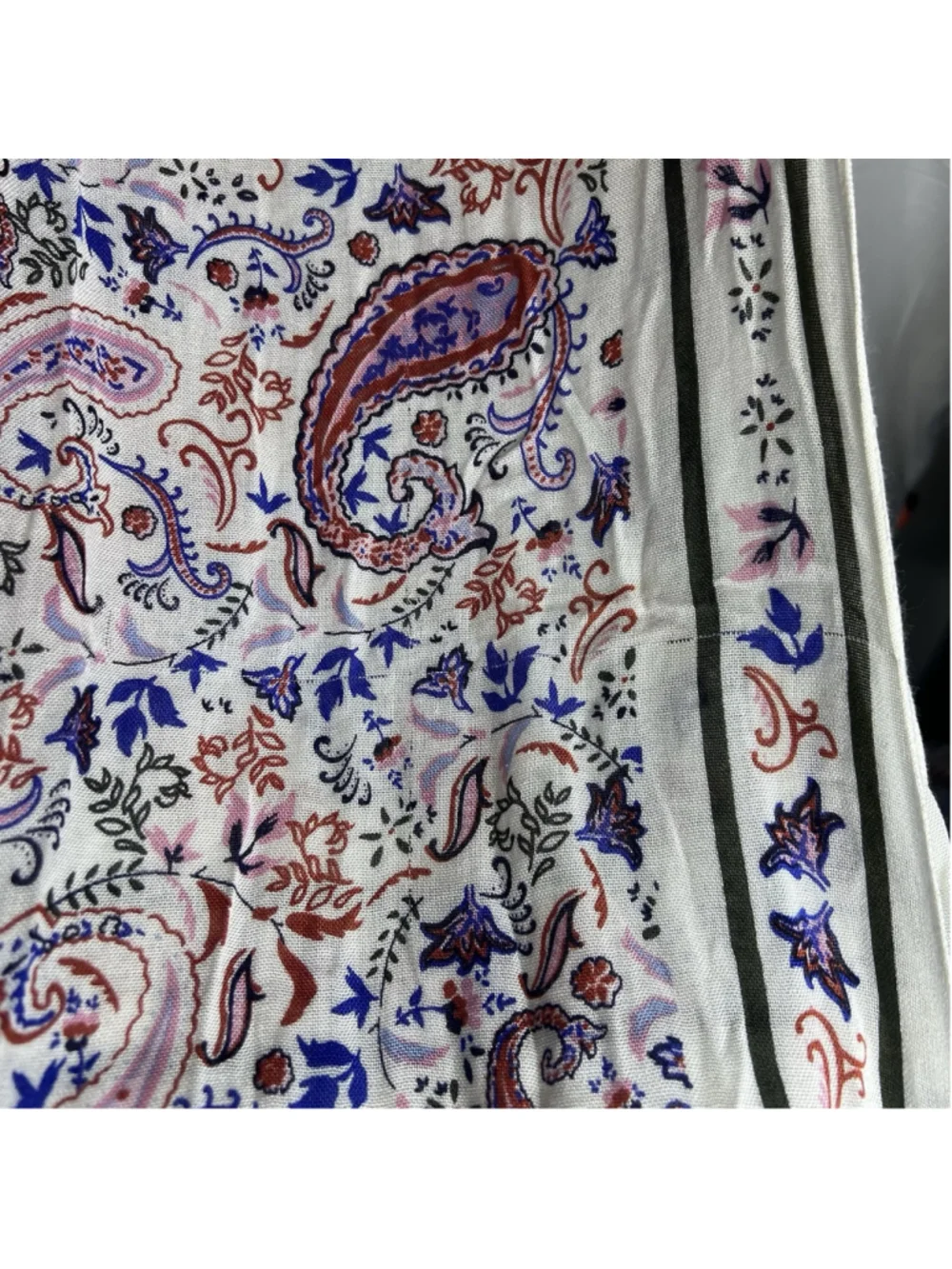 Talbots Watercolor Oblong Scarf Paisley White Blue Red Rectangle Boho Classic